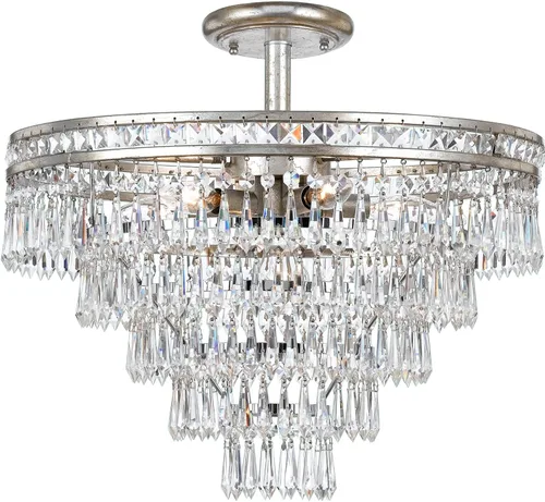 Vista 5 de Mercer - Candelabro convertible de cristal plateado con 7 luces, corte a mano, lámpara de techo - Candelabros para pasillo, sala de estar