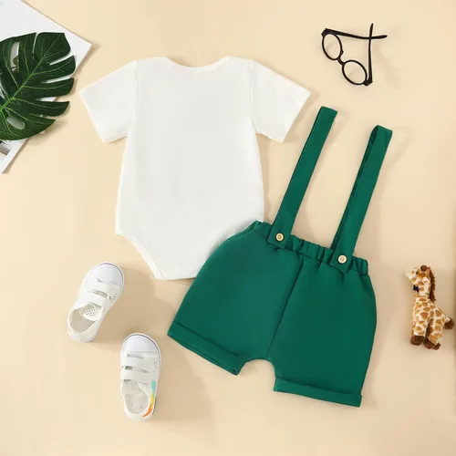Vista 2 de Traje de primer cumpleaños para bebé niño Wild One Animal Bowtie Romper pantalones cortos con tirantes