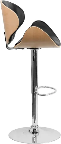 Vista 8 de Taburete de bar Flash Furniture de madera de haya con altura ajustable y asiento y respaldo de vinilo negro curvado, Espuma Madera Vinilo, Hayedo