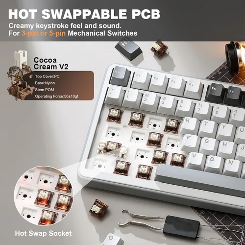 Vista 5 de YUNZII Teclado mecánico inalámbrico B75 PRO, diseño del 75% con perilla, estructura personalizada de junta de intercambio rápido, interruptores