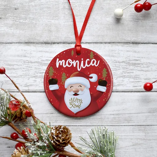 Vista 4 de Juego de 3, adorno de Navidad personalizado con nombre, 9 diseños, 12 fuentes, cerámica personalizada de 3 pulgadas, adorno de Navidad redondo 2025