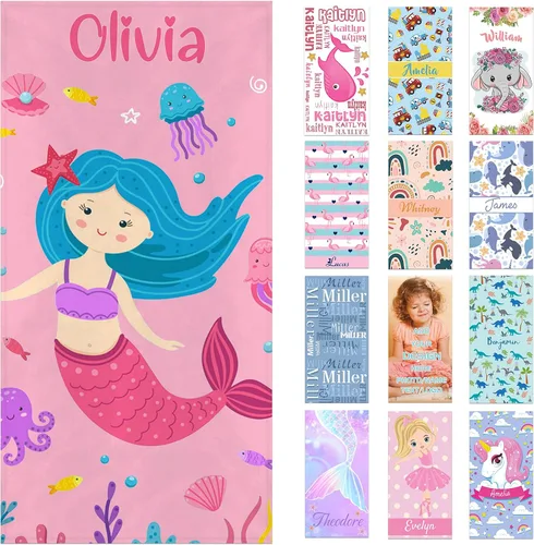 Vista 8 de Toallas de playa personalizadas para adultos y niños con nombres, toallas de playa personalizadas para hombres y mujeres, toalla de baño