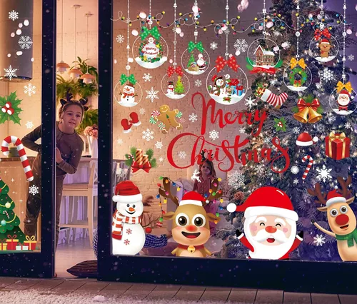 Vista 6 de Calcomanías de Navidad para ventana, de doble cara, copos de nieve, calcomanías para ventana de vidrio, Navidad, vacaciones, hogar, oficina, escuela