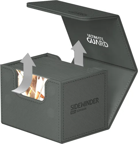 Vista 5 de Ultimate Guard Sidewinder 100+, caja de cubierta para 100 tarjetas TCG de doble manga, gris, cierre magnético y forro interior de microfibra para un