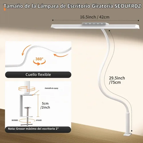Vista 3 de Lámpara de escritorio LED con abrazadera, luz de escritorio de oficina