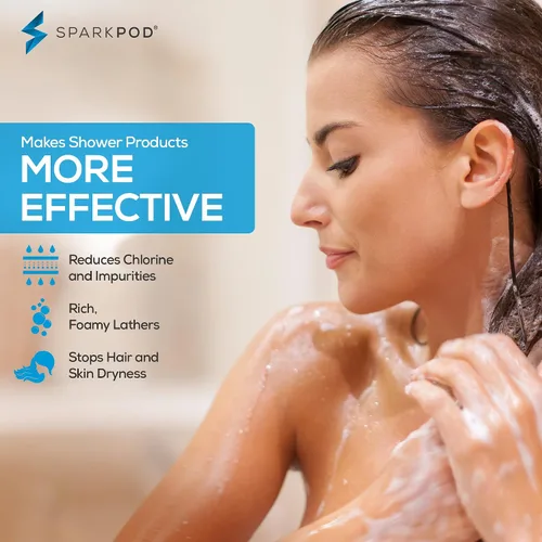 Vista 4 de SparkPod Cabezal de ducha filtrado con 8 ajustes de pulverización, filtro de agua adecuado para personas con cabello, piel y cuero cabelludo secos