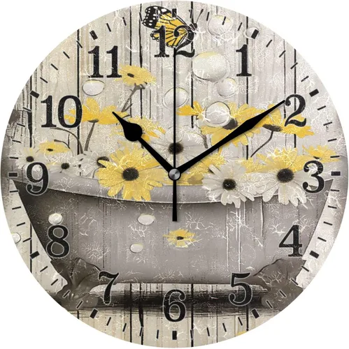 Vista 19 de JUNZAN Reloj de bañera con vino romántico espumoso y velas, reloj de pared silencioso de 10 pulgadas, pequeño reloj redondo, decoración de cocina