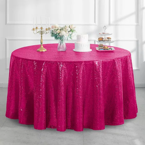 Vista 12 de Pufogu Mantel redondo de lentejuelas negras de 50 pulgadas con purpurina negra para decoración de cumpleaños, boda, despedida de soltera, baby Negro