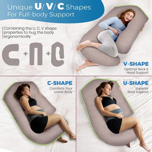 Vista 8 de Almohadas de embarazo para dormir - Almohada de cuerpo completo en forma de V C U con funda extraíble, almohada de maternidad refrescante de 57