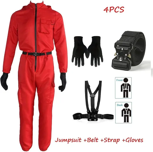 Vista 7 de Men Red Jumpsuit Cosplay Costumes Red Suit Adult Outfit Halloween