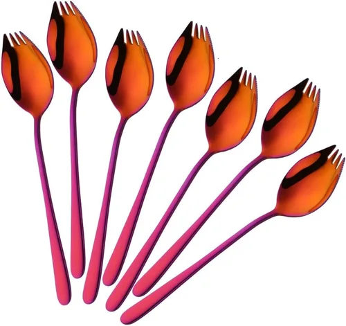 Vista 13 de Buyer Star Sporks - Juego de 6 tenedores de acero inoxidable 18/8 para uso diario en el hogar, 7.6 pulgadas, 1.6 onzas, cuchara para helado