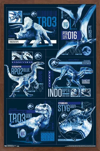Vista 13 de Trends International Jurassic World: Fallen Kingdom - Póster de pared con cuadrícula, 14.725 x 22.375 pulgadas, versión enmarcada de madera