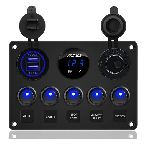 Vista 8 de Panel de interruptor basculante de 5 posiciones con PD Tipo-C, cargador USB, voltímetro digital y salida de 12V para automóvil, barco, camión