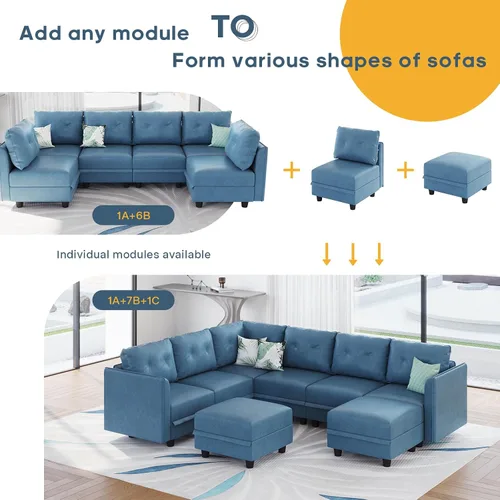 Vista 7 de LLappuil Sofá modular modular, sofá convertible en forma de L con almacenamiento, tela de piel sintética impermeable para sala de estar, 86.2