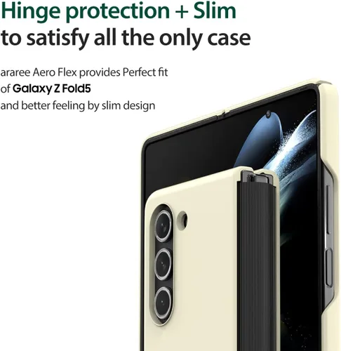 Vista 3 de araree Aero Flex - Funda para Galaxy Z Fold Series con protección de bisagra, carcasa protectora delgada (PC) con protector de bisagra (TPU), Crema