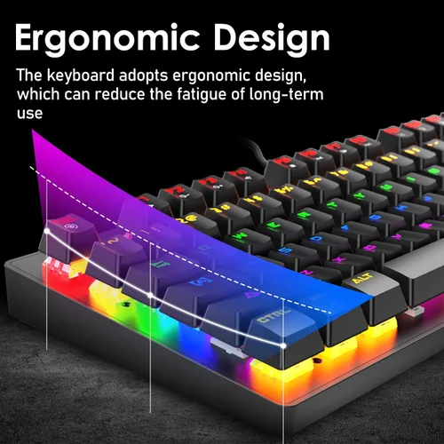 Vista 2 de LexonElec K2 - Teclado mecánico para juegos, interruptor azul, mini 82 teclas con cable con retroiluminación LED arcoíris, mouse ligero