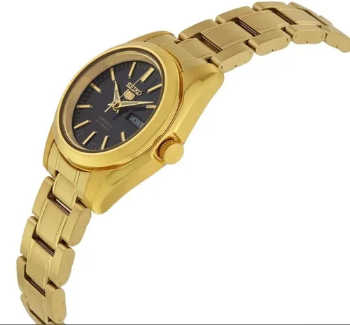 Vista 6 de SEIKO 5 Reloj automático para mujer con esfera negra en tono dorado SYMK22