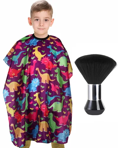 Vista 7 de Capa de peluquería para niños con cepillo para el cuello, capa profesional de corte de pelo con cierre a presión ajustable