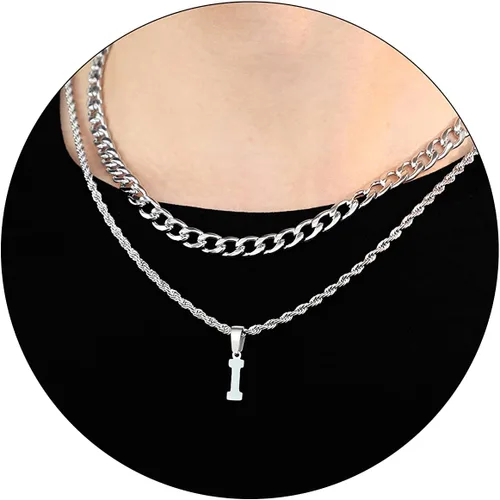 Vista 74 de SENRAN Collar con inicial en capas de la A a la Z para hombre, cadena de cuerda torcida de acero inoxidable de 18 a 20 pulgadas, dije de letra