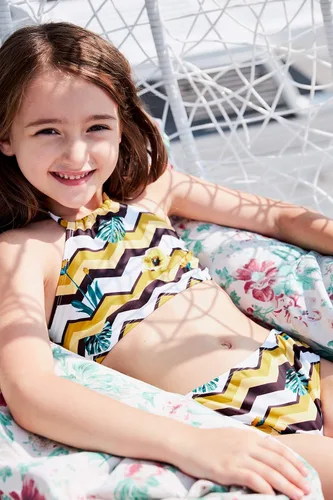 Vista 4 de HowJoJo Traje de baño tankini de dos piezas para niñas traje de baño floral verde Verde