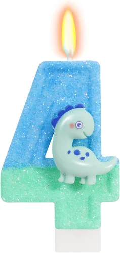 Vista 8 de Vela de dinosaurio azul número 1 para decoración de cumpleaños