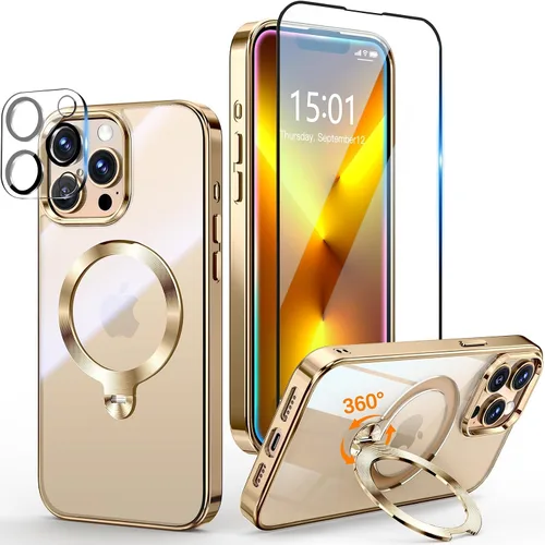 Vista 16 de [Protección Tri-Shield] Funda para iPhone 13 Pro con soporte giratorio de 360° compatible con MagSafe [anillo magnético de CD)