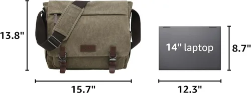 Vista 3 de Bolso de hombro grande vintage de lona para mensajero, bolso cruzado para viajes, cartera, maletín, bolsa de negocios para portátil de 15 pulgadas