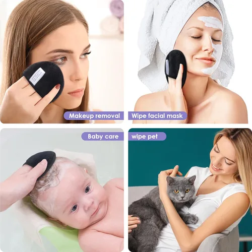 Vista 6 de SUNLAND Almohadillas desmaquillantes reutilizables para cara, ojos, labios, paquete de 6 unidades, color negro Guantes de limpieza facial