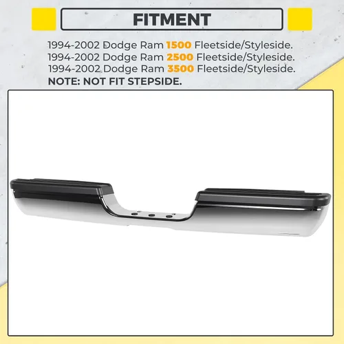 Vista 2 de KUAFU Conjunto de parachoques trasero compatible con Dodge Ram 1500 2500 3500 Fleetside/Styleside 1994-2002 con almohadillas plateadas+acero