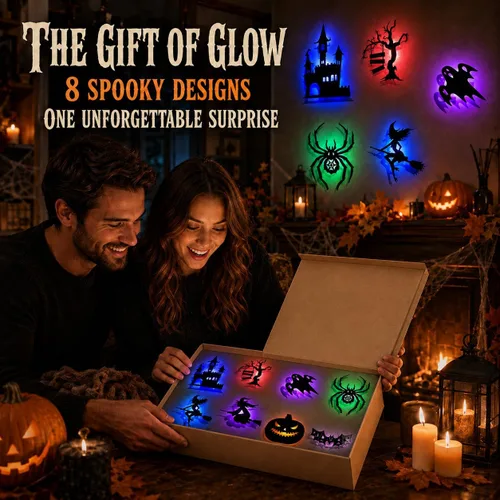 Vista 5 de 16 luces LED de pared de Halloween, decoraciones de silueta de murciélago 16pcs