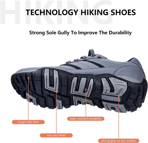 Vista 2 de Zapatos de senderismo antideslizantes para hombre, cómodos zapatos de senderismo bajos para caminar al aire libre, zapatos de trabajo transpirables