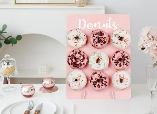 Vista 2 de Soporte de donas para fiesta, tablero de exhibición de madera con capacidad para 9 donas