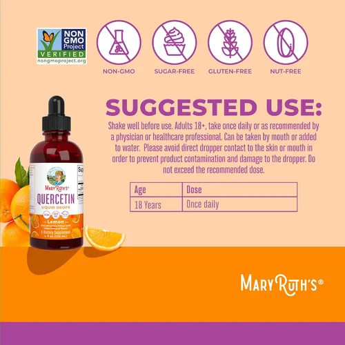 Vista 3 de MaryRuth Organics - Gotas líquidas de quercetina, sin azúcar, 500 mg para adultos de 18 años en adelante, salud cardiovascular para adultos