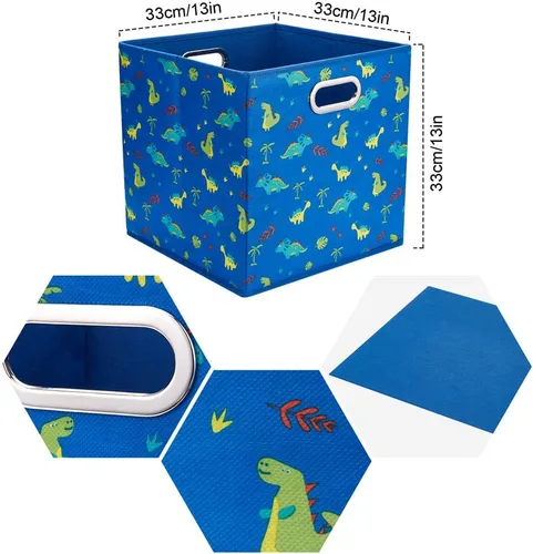 Vista 4 de QY-SC06-3 - Cubos de almacenamiento de tela de dinosaurio para niños de 13 x 13 x 13 pulgadas, cubos de almacenamiento de color azul marino, cajas