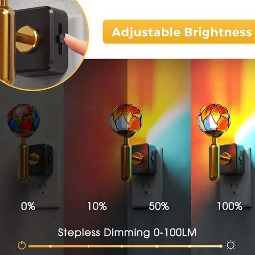 Vista 3 de L LOHAS LED Luz Nocturna con Atenuación Sin Escalones del 0-100%, Luz Nocturna de Vidrio Manchado Enchufable con Sensor de Anochecer a Amanecer, Luz