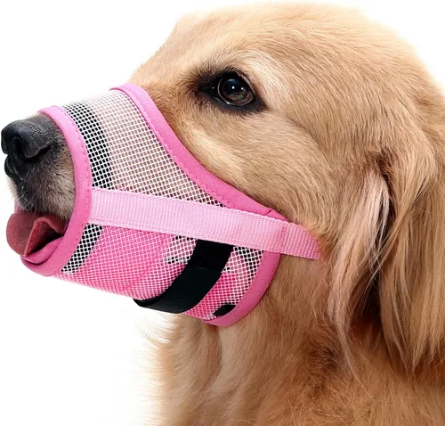 Vista 11 de Mayerzon Bozal para perro, bozales de malla transpirable para cachorros con gancho y bucle ajustables para perros pequeños, medianos y grandes