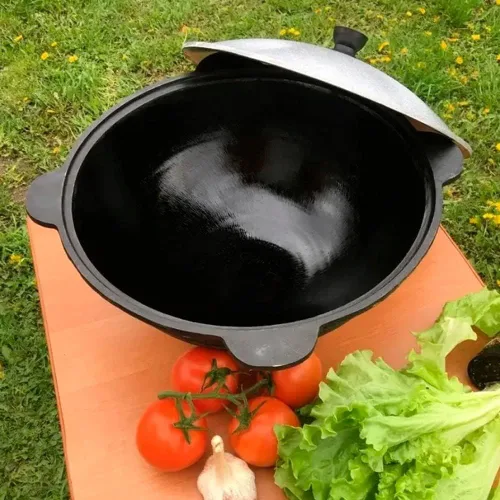 Vista 8 de MangalGrills Caldero de hierro fundido uzbeko tradicional kazán 22L Qozon Qazán Caldero Kadai Pilaf Plov Lagman Shorpa