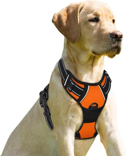 Vista 240 de BARKBAY - Arnés para perro sin tirones con clip frontal, material resistente y reflectante, asa de fácil control para pasear perros grandes