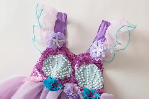 Vista 3 de Disfraz de princesa Ariel de sirena, vestido de fiesta de cumpleaños para niñas, regalo de cumpleaños, disfraz de Halloween