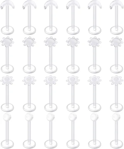 Vista 6 de D.Bella Aretes de cartílago transparente, 20 piezas de 0.63 oz de acrílico transparente Bioflex Tragus Retener, anillos de labio, nariz, labret