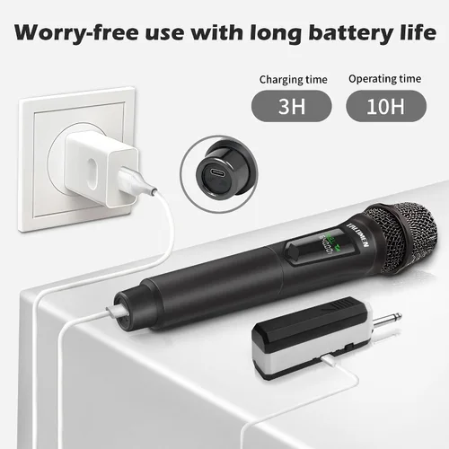 Vista 5 de talomen Micrófonos inalámbricos, micrófono dual profesional de karaoke para cantar, sistema de micrófono dinámico inalámbrico de mano con receptor