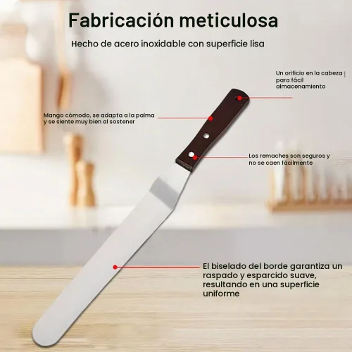 Vista 7 de Juego de 4 espátulas profesionales de acero inoxidable para decoración de tartas, hoja flexible resistente con mango de madera de 4 a 6 a 8 pulgadas