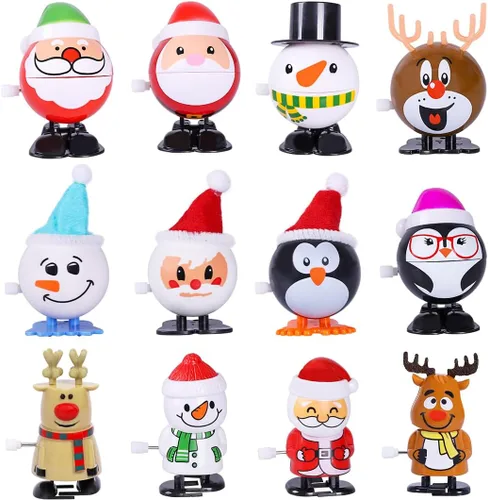 Vista 9 de Max Fun Surtido de 12 juguetes navideños para rellenar bolsas de regalos de fiesta de Navidad (juguetes de cuerda navideña)