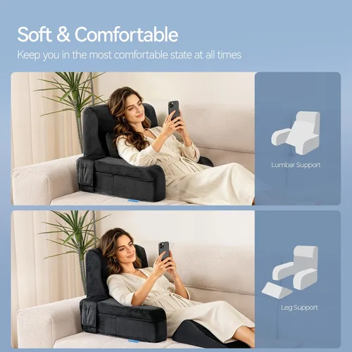Vista 2 de Kayfia Almohada de lectura, almohada de espalda 10 en 1 para cama sentada con reposabrazos desmontable, respaldo con espuma viscoelástica de gel
