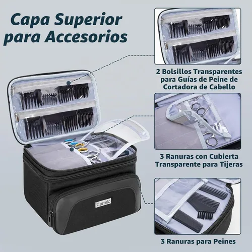 Vista 2 de CURMIO Estuche de transporte de viaje para cortapelos, suministros de peluquería de doble capa, bolsa de almacenamiento compatible