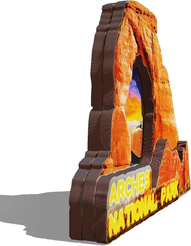 Vista 2 de Imán de madera del Parque Nacional de los Estados Unidos Arches 3D para nevera, recuerdos coleccionables, decoraciones hechas a mano