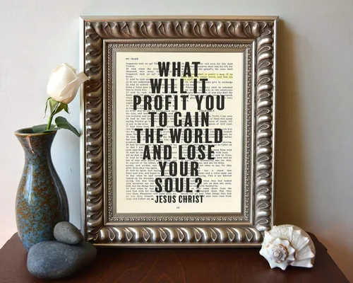 Vista 2 de What Will It Profit You To Gain the World and Lose Your Soul, cita de Jesucristo, Marcos 8:36, impresión de arte cristiano, sin marco, arte de pared