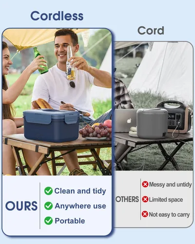 Vista 3 de Carsolt Fiambrera eléctrica inalámbrica para adultos, lonchera térmica recargable de 1.8 L para hombres, calentador de alimentos portátil