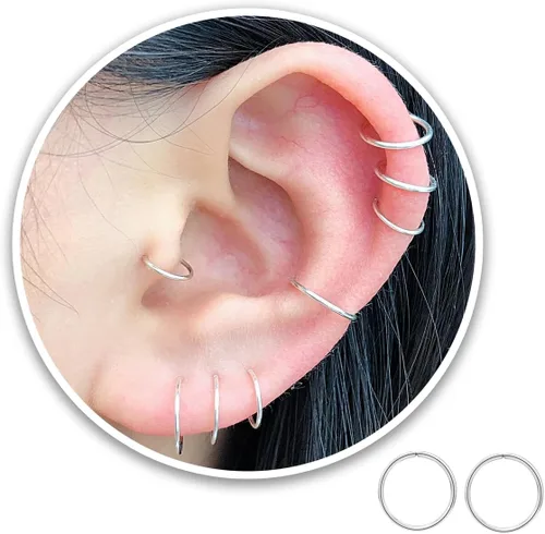 Vista 62 de Small Gold or Sterling Silver Huggie Hoop Earrings for Women Cartilage Nose Helix Tragus