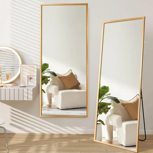 Vista 4 de GlasFlength Espejo rectangular de longitud completa de 64 x 21 pulgadas, espejo de pie para vestidor, dorado